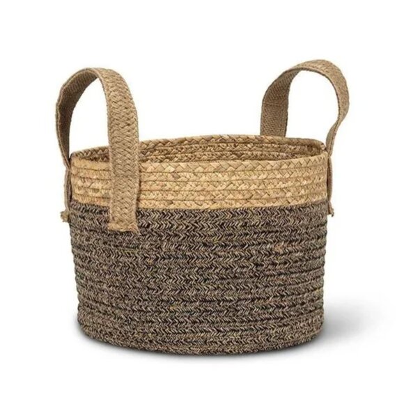 (Set of x3) Round Handled Baskets - Jute/Cotton Baskets for Linens / Plants - Picture 4 of 8